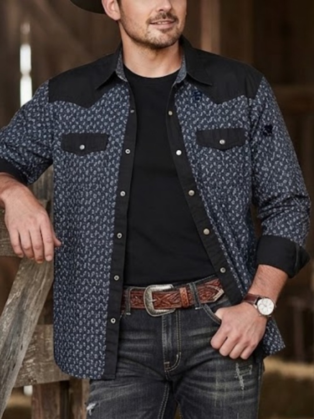 Moonshine Spirit by Brad Paisley Western Shirt Slim Fit Black paisley snap XXL